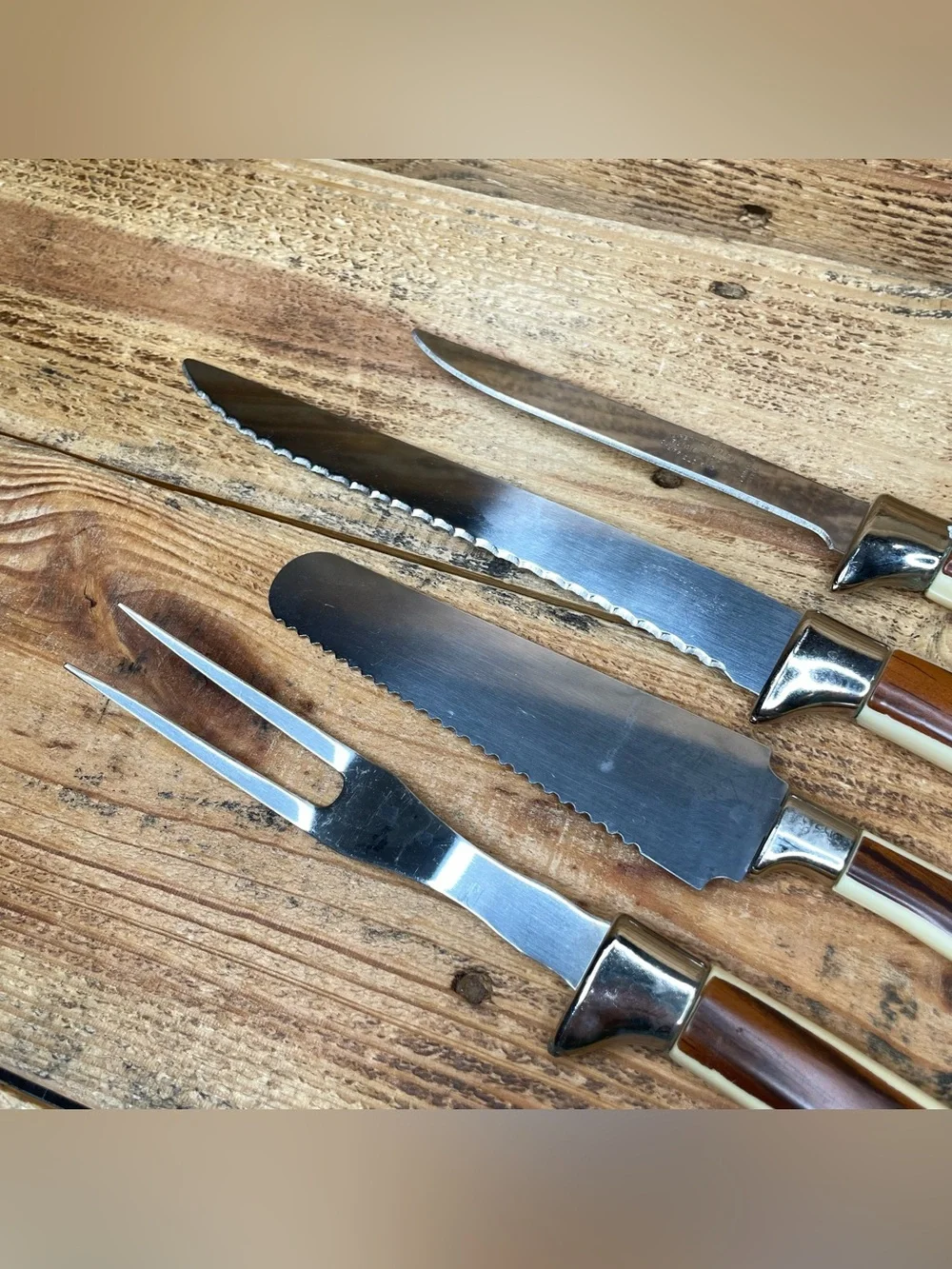 VINTAGE Sheffield Fleur D'Or Stainless Steak Knives, Carving Set,  Cake & Frozen